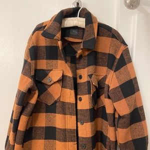 Brown and black plaid “shacket”